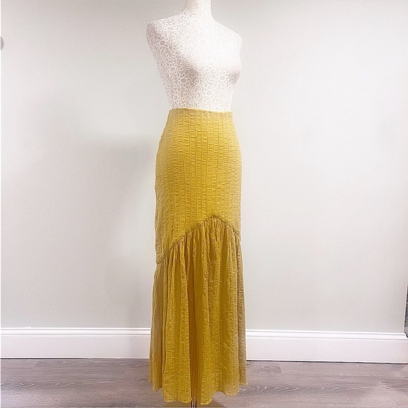 TULAROSA Pear Yellow Cameron High Waisted Cotton Maxi Skirt Size Small - Picture 8 of 15
